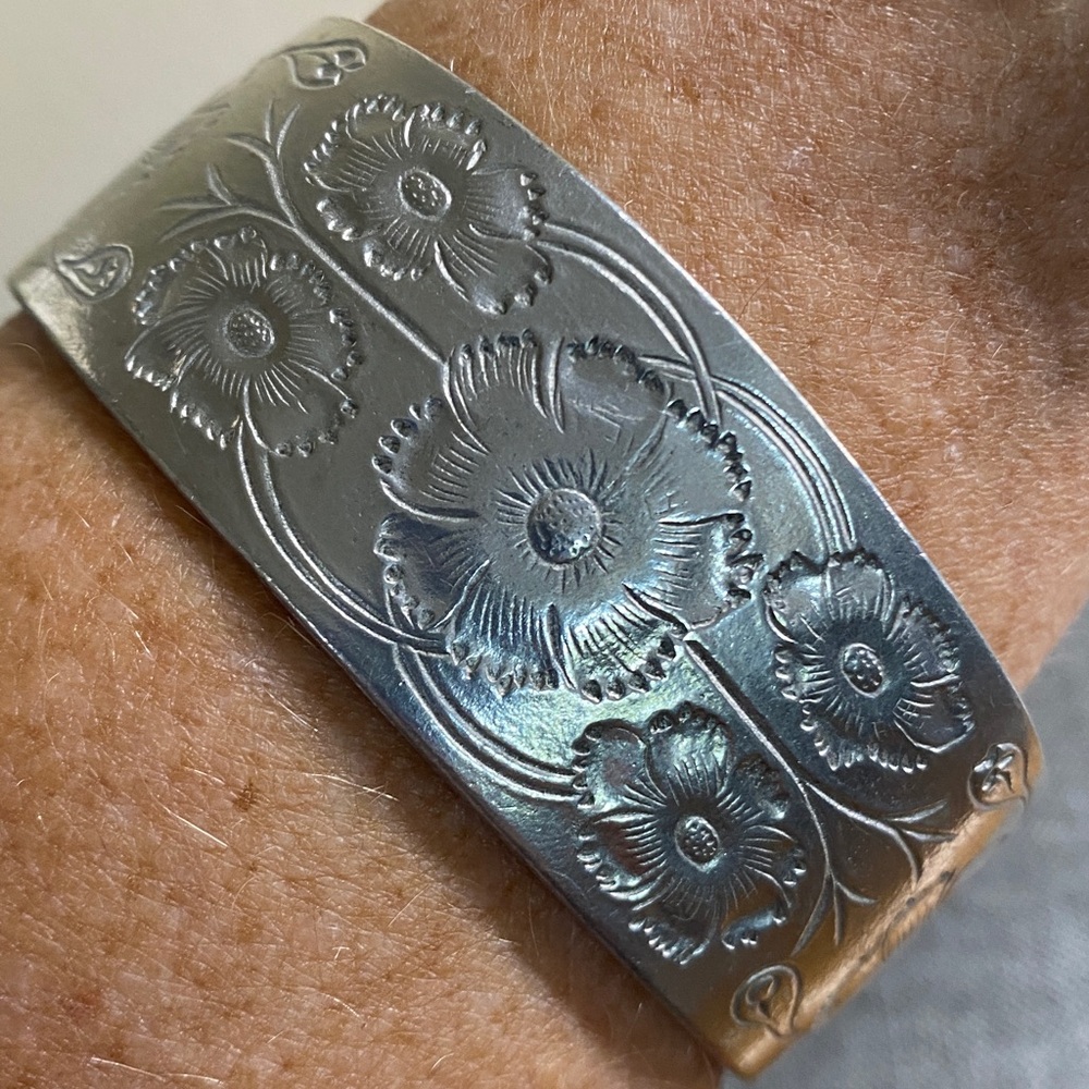 Large Pewter Floral Cuff Bracelet